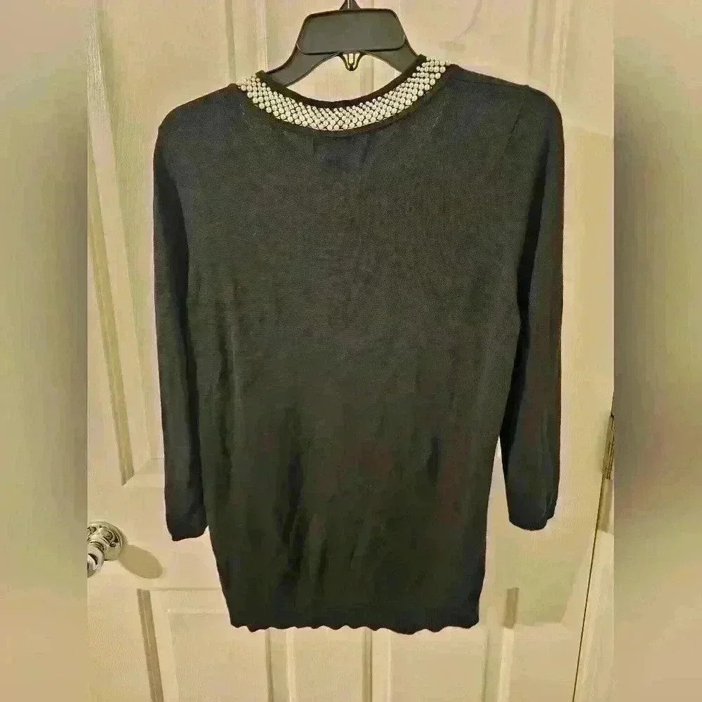 Peck & Peck Collection Cardigan Sweater Black 3/4 Sleeve Lightweight Size Large - Picture 3 of 3